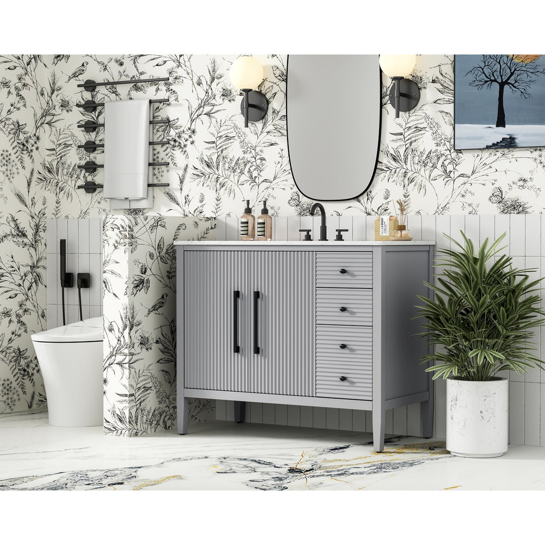 42 Inch Single Bathroom Vanity In Grey - View 2 - Joshua Marshal