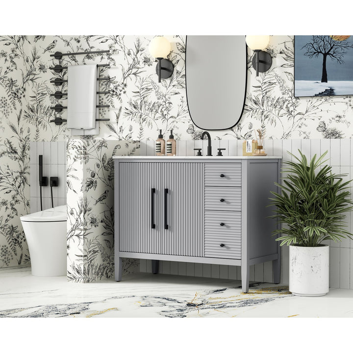 42 Inch Single Bathroom Vanity In Grey - View 2 - Joshua Marshal