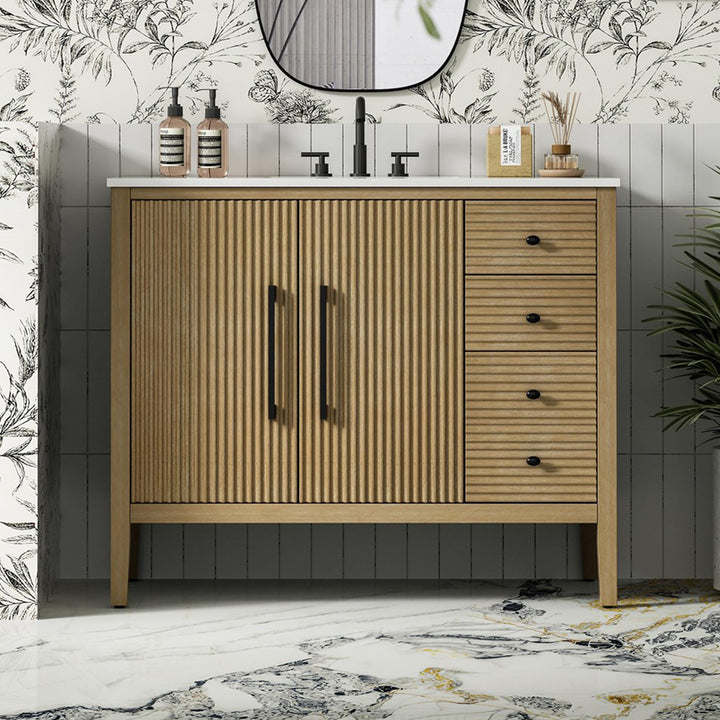 42 Inch Single Bathroom Vanity In Linen Oak Linen Oak Finish - KITCHEN & BATH by Joshua Marshal