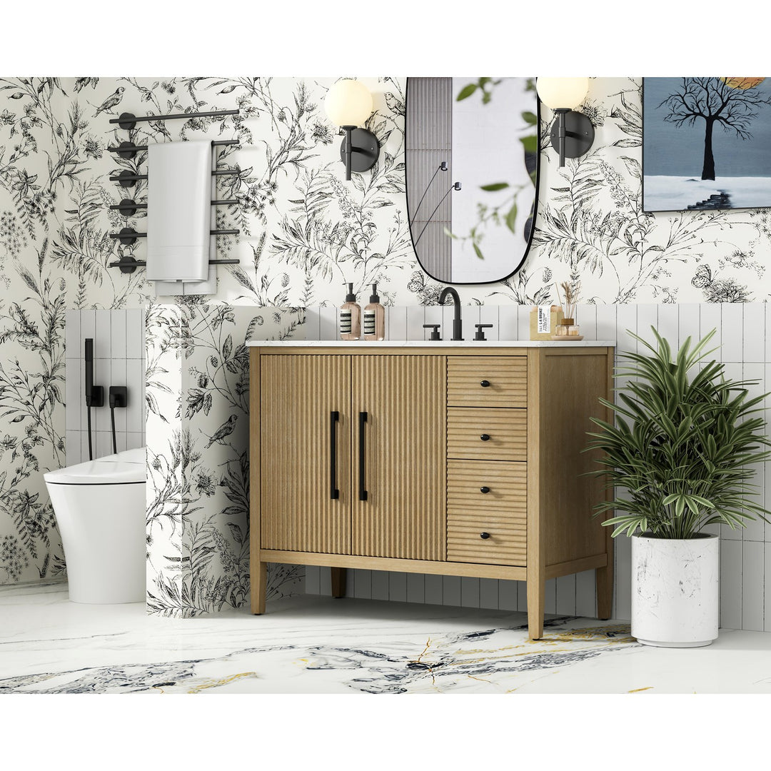 42 Inch Single Bathroom Vanity In Linen Oak - View 2 - Joshua Marshal
