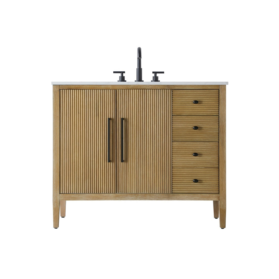 42 Inch Single Bathroom Vanity In Linen Oak - View 3 - Joshua Marshal