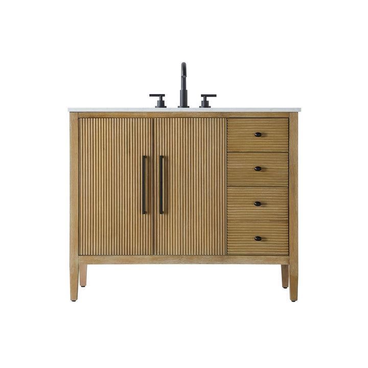 42 Inch Single Bathroom Vanity In Linen Oak - View 3 - Joshua Marshal
