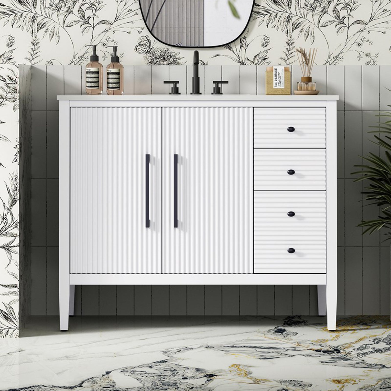 42 Inch Single Bathroom Vanity In White White Finish - KITCHEN & BATH by Joshua Marshal