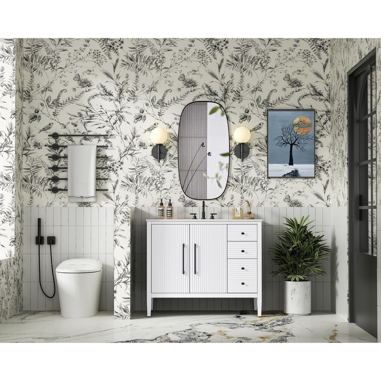 42 Inch Single Bathroom Vanity In White - View 2 - Joshua Marshal