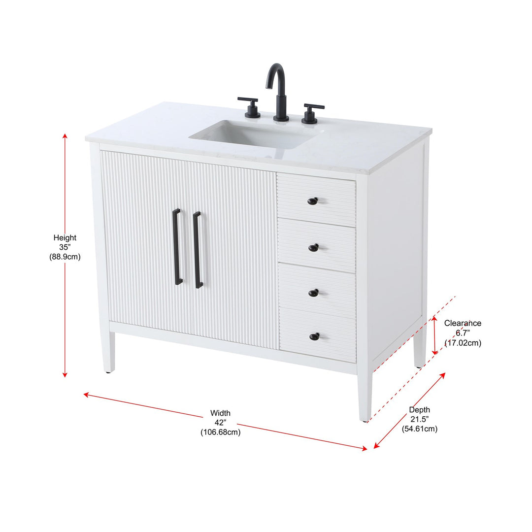 42 Inch Single Bathroom Vanity In White - View 6 - Joshua Marshal