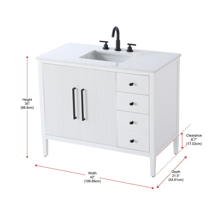 42 Inch Single Bathroom Vanity In White - View 6 - Joshua Marshal