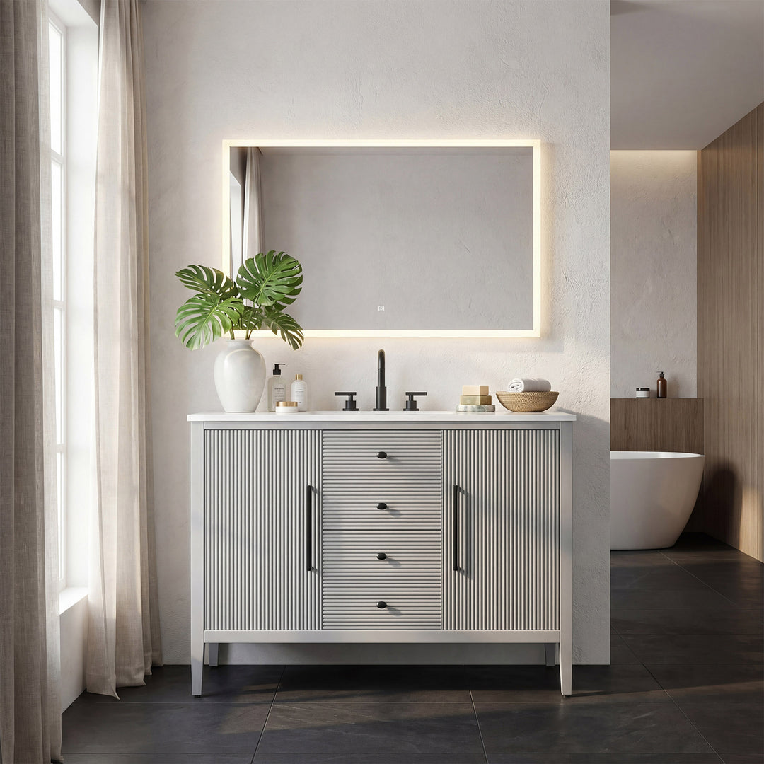 48 Inch Single Bathroom Vanity In Grey - View 2 - Joshua Marshal