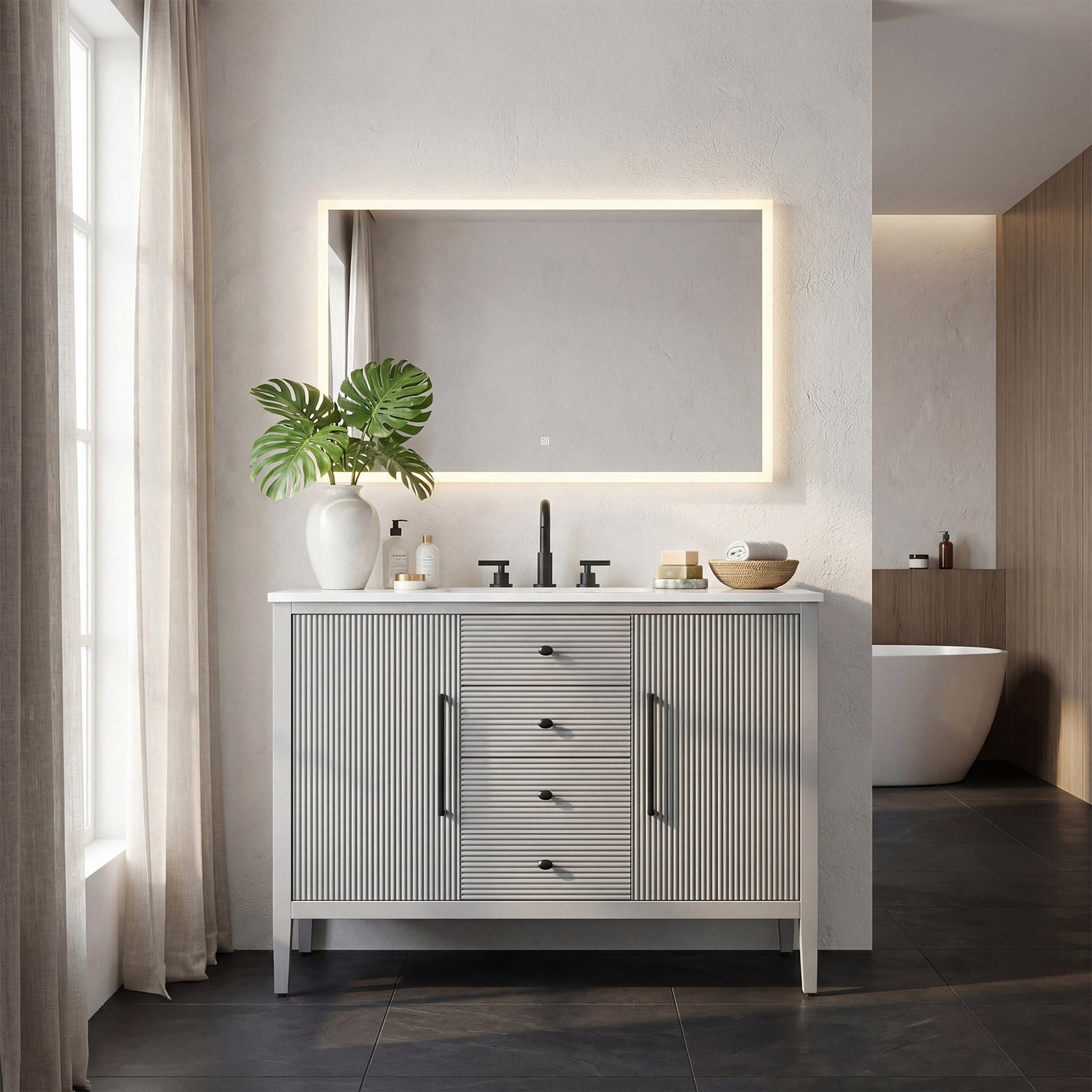 48 Inch Single Bathroom Vanity In Grey - View 2 - Joshua Marshal