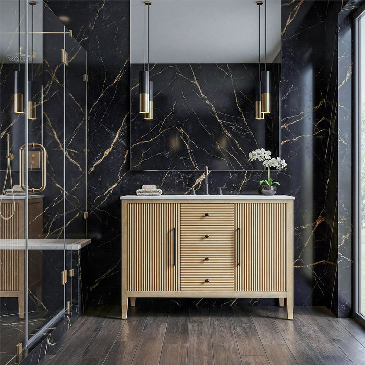 48 Inch Single Bathroom Vanity In Linen Oak - View 2 - Joshua Marshal