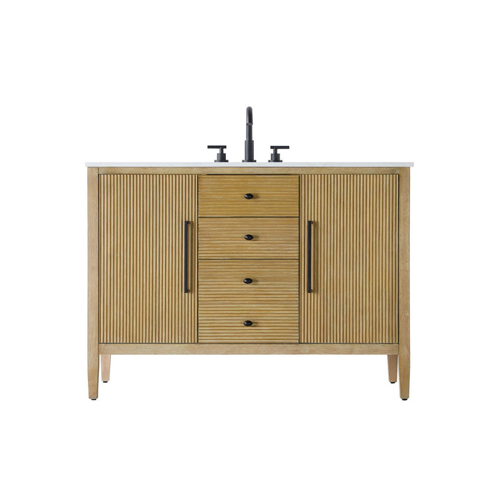 48 Inch Single Bathroom Vanity In Linen Oak - View 3 - Joshua Marshal