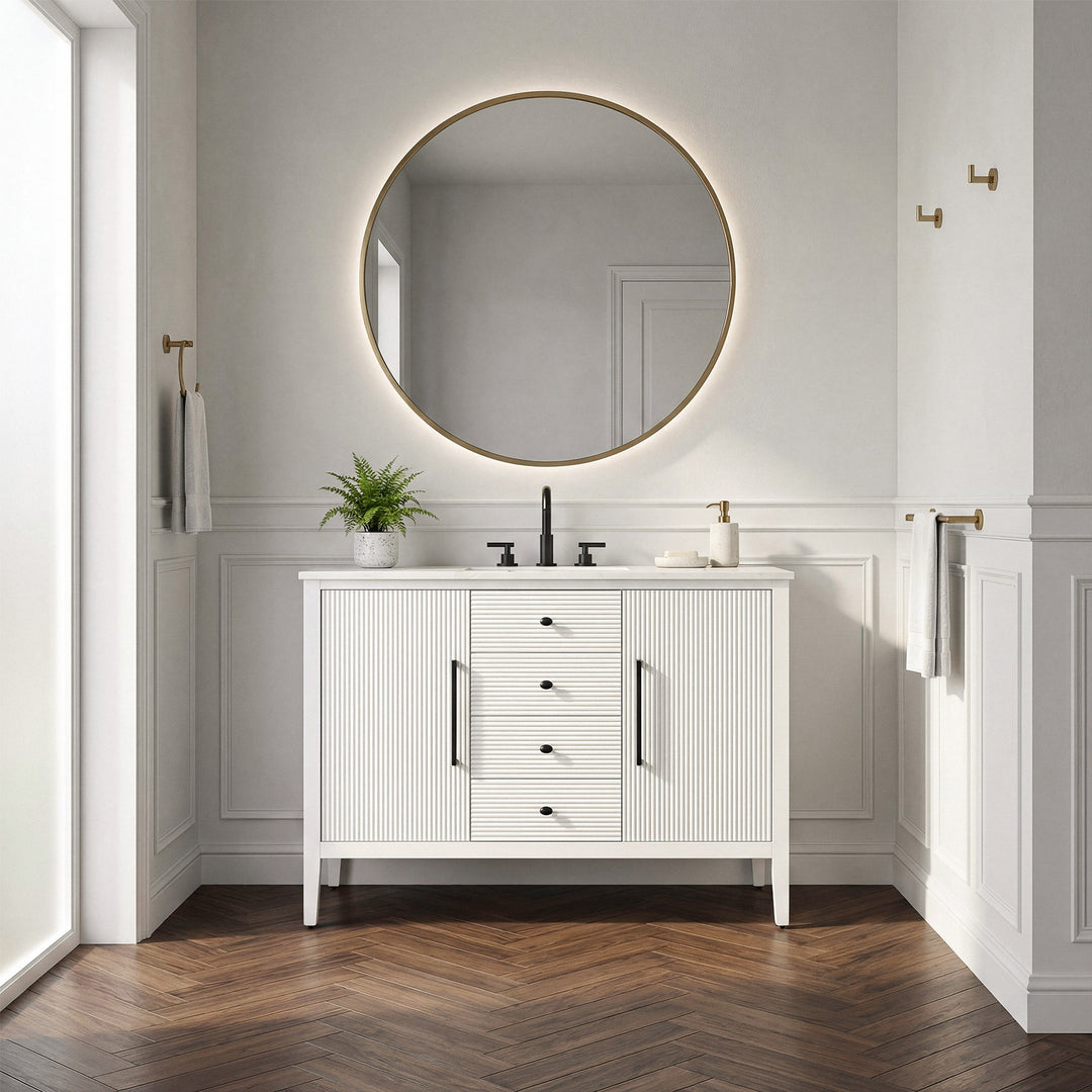 48 Inch Single Bathroom Vanity In White - View 2 - Joshua Marshal