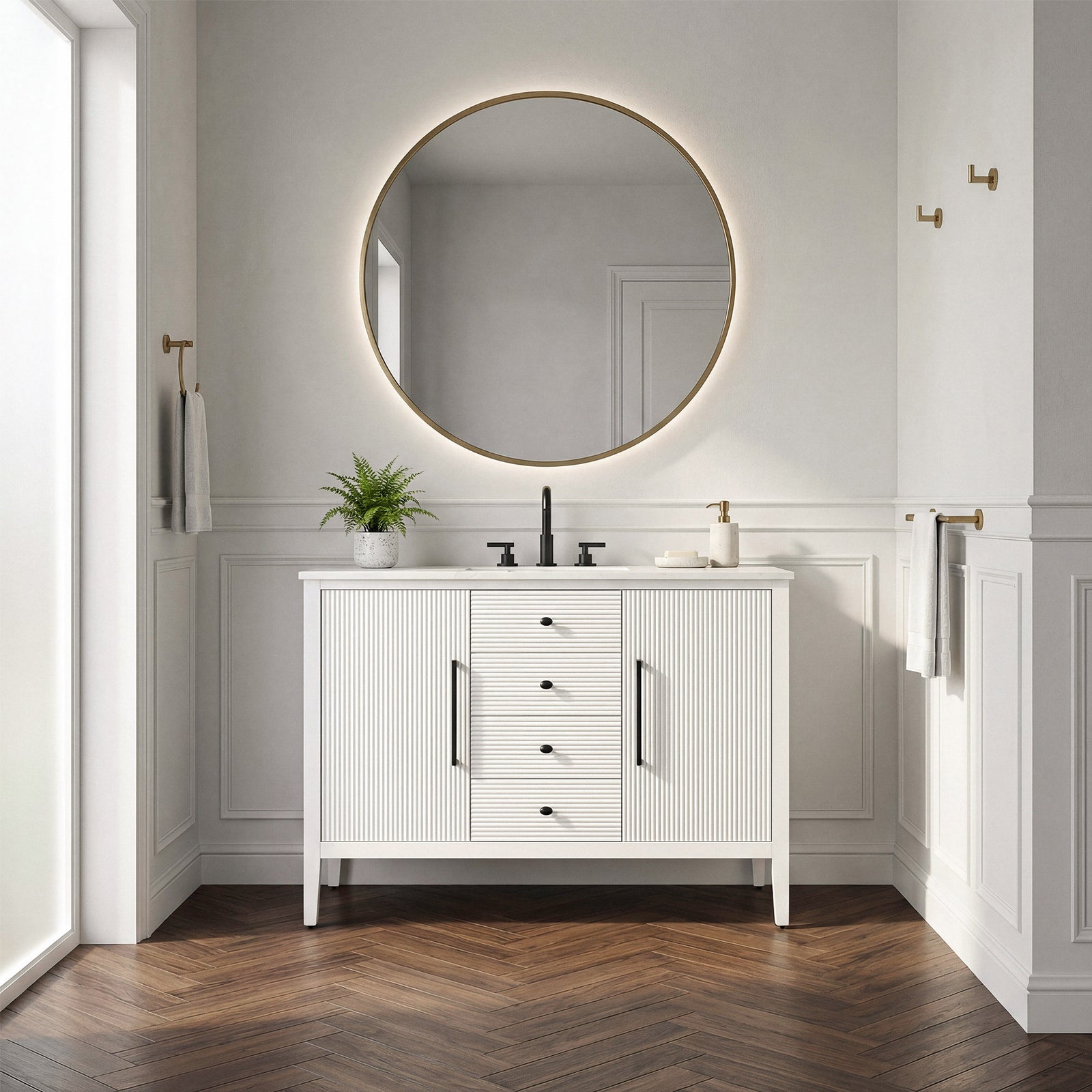 48 Inch Single Bathroom Vanity In White - View 2 - Joshua Marshal