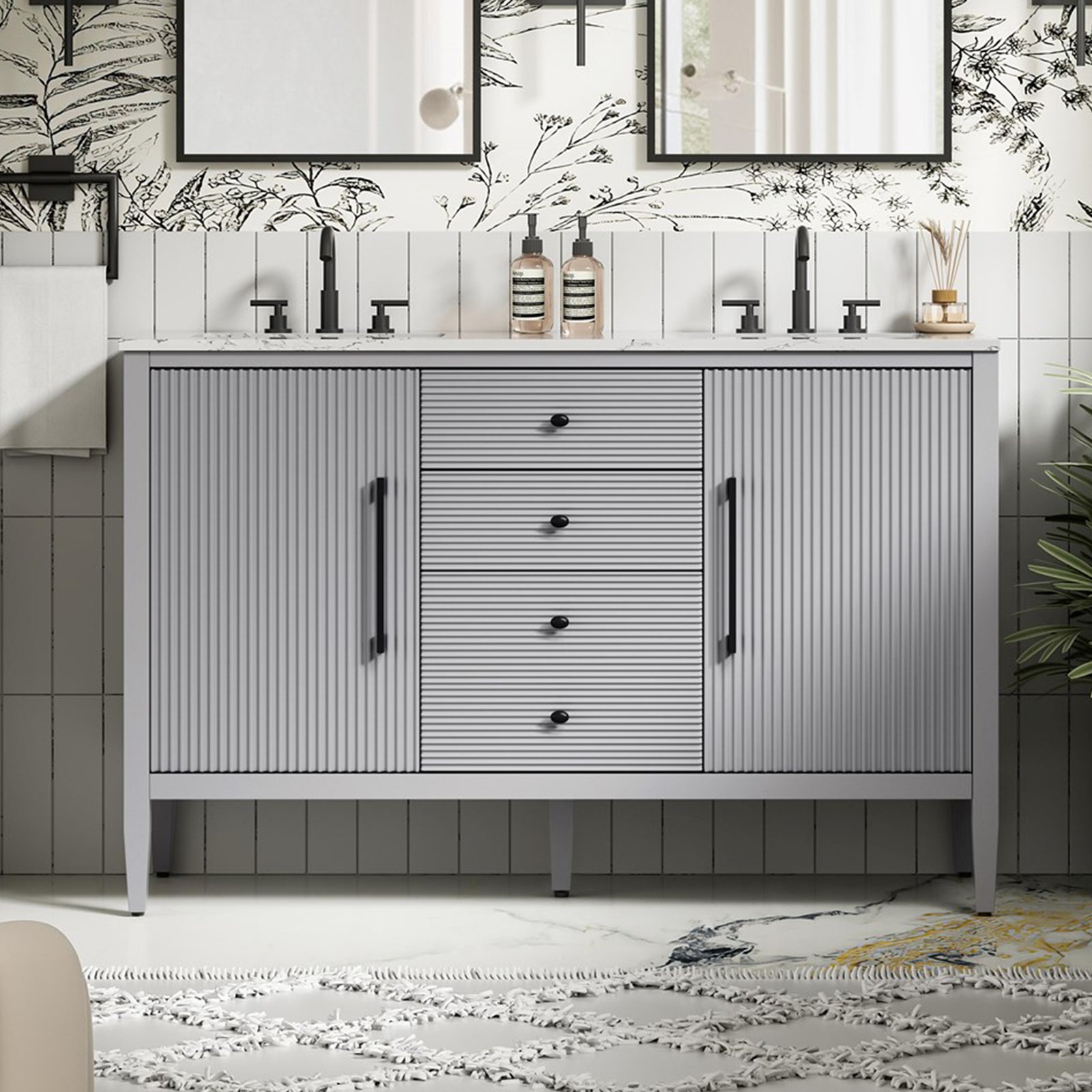 54 Inch Double Bathroom Vanity In Grey Grey Finish - KITCHEN & BATH by Joshua Marshal