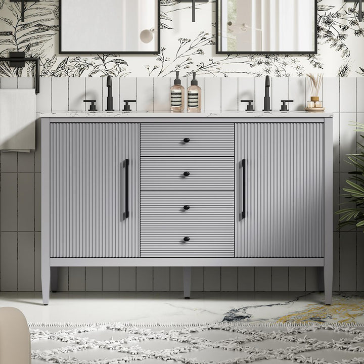 54 Inch Double Bathroom Vanity In Grey Grey Finish - KITCHEN & BATH by Joshua Marshal