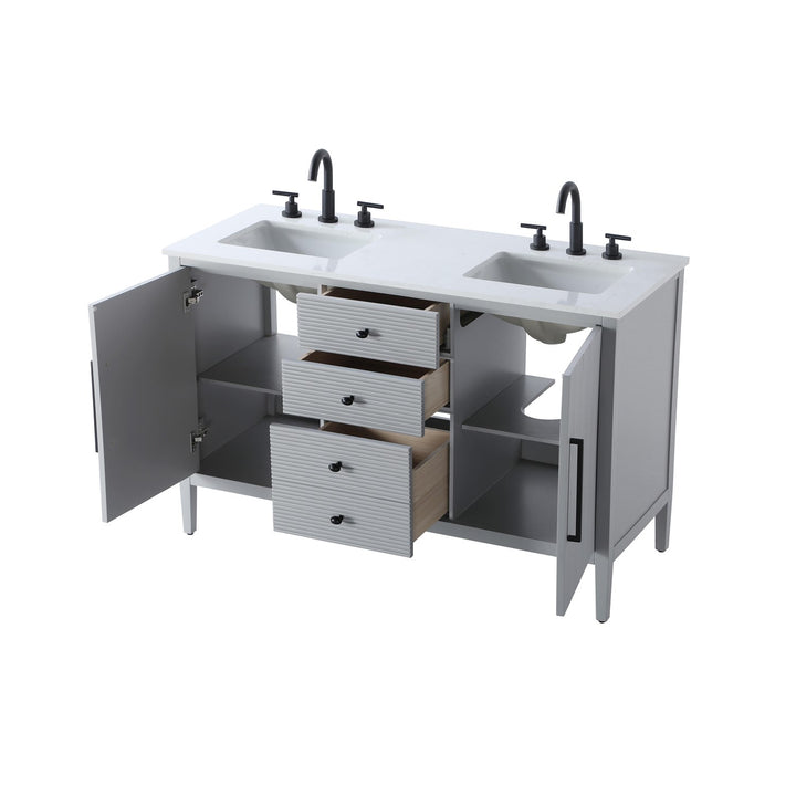 54 Inch Double Bathroom Vanity In Grey - View 4 - Joshua Marshal