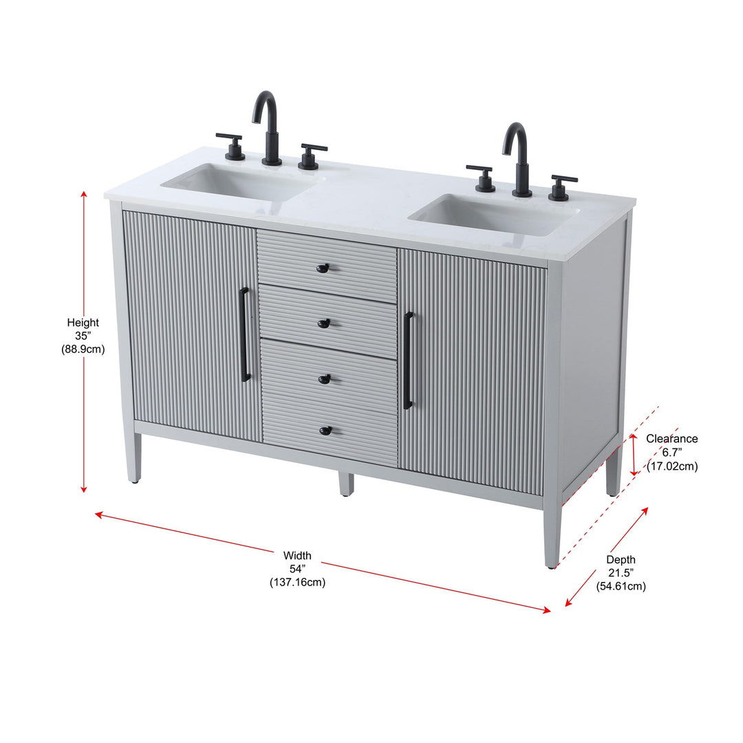 54 Inch Double Bathroom Vanity In Grey - View 6 - Joshua Marshal