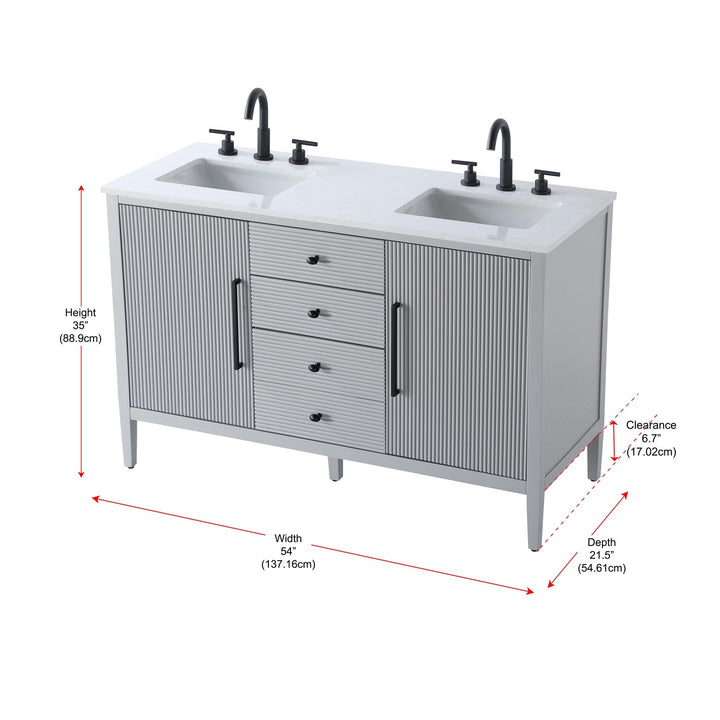 54 Inch Double Bathroom Vanity In Grey - View 6 - Joshua Marshal