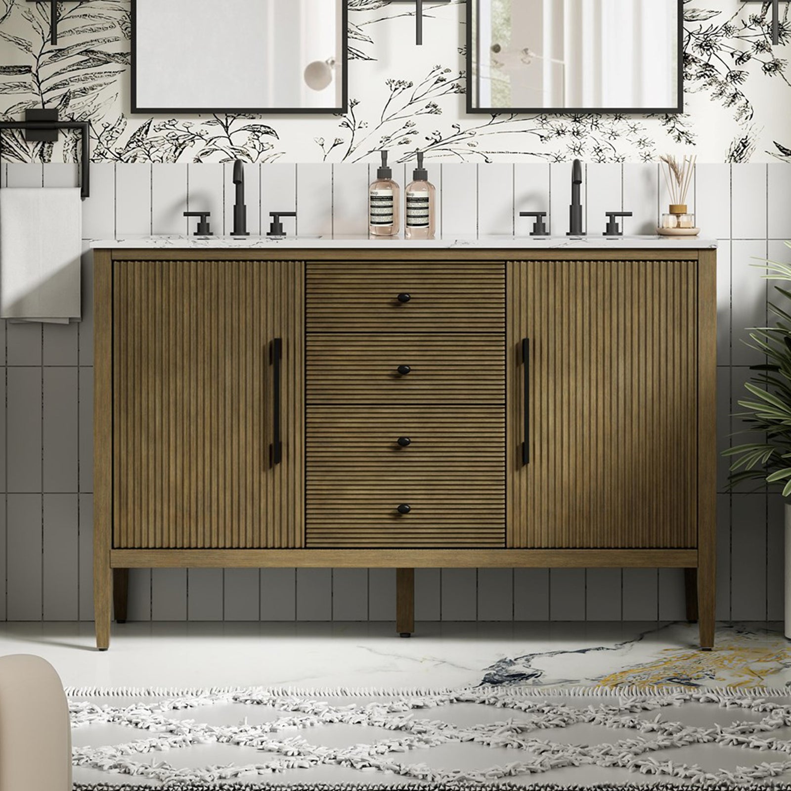 54 Inch Double Bathroom Vanity In Hazel Oak Hazel Oak Finish - KITCHEN & BATH by Joshua Marshal
