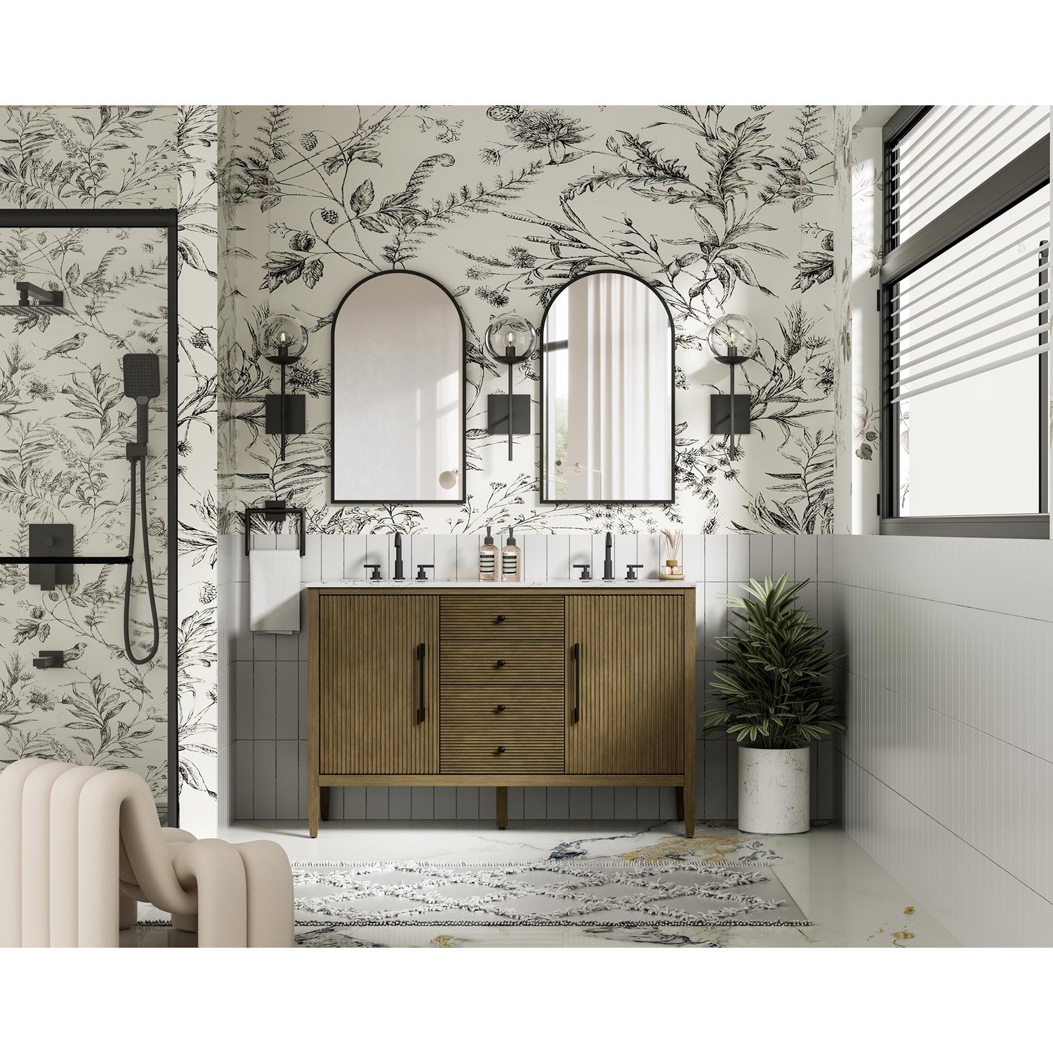 54 Inch Double Bathroom Vanity In Hazel Oak - View 2 - Joshua Marshal