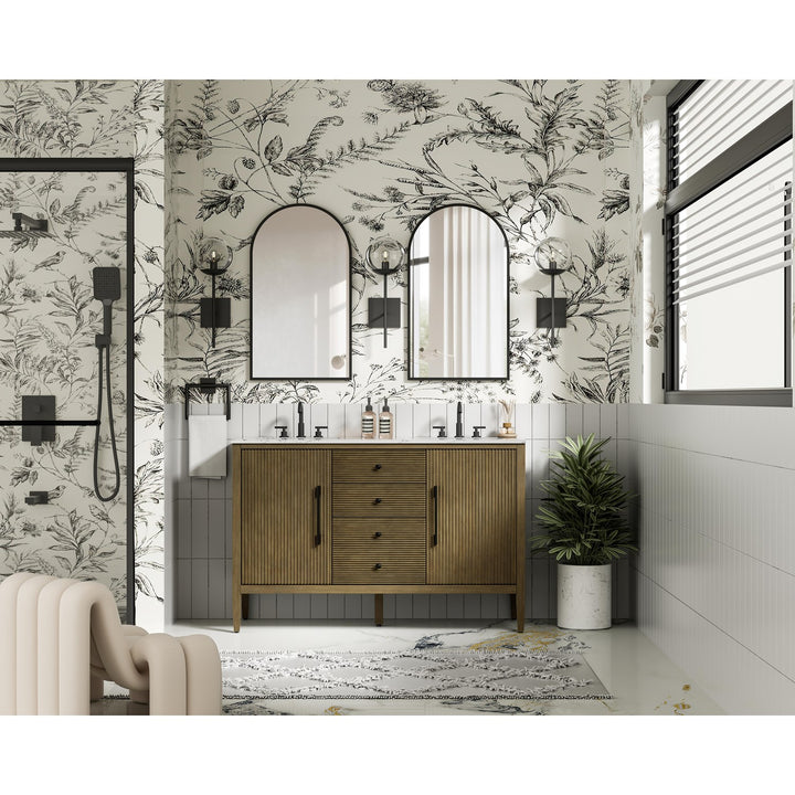 54 Inch Double Bathroom Vanity In Hazel Oak - View 2 - Joshua Marshal