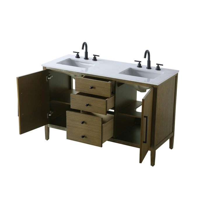 54 Inch Double Bathroom Vanity In Hazel Oak - View 4 - Joshua Marshal