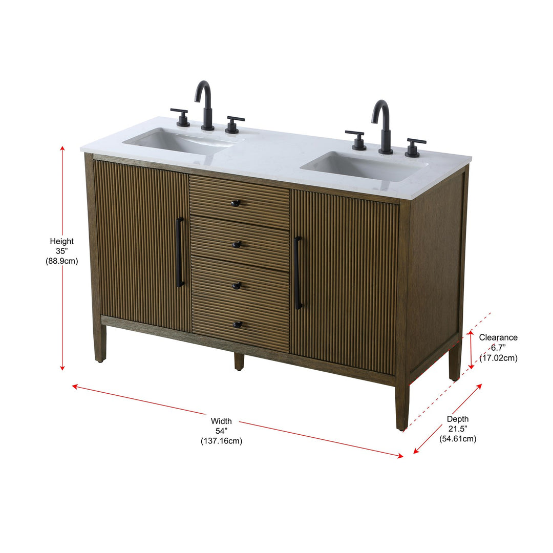 54 Inch Double Bathroom Vanity In Hazel Oak - View 6 - Joshua Marshal