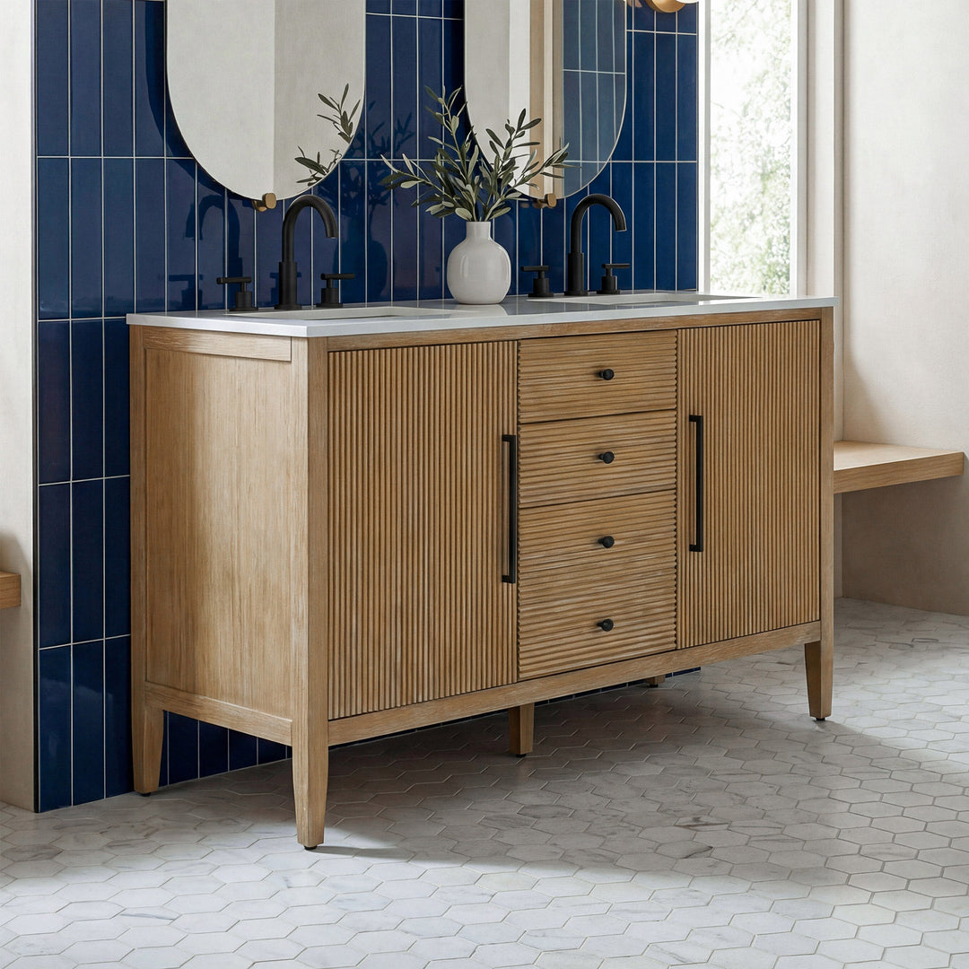 54 Inch Double Bathroom Vanity In Linen Oak Linen Oak Finish - KITCHEN & BATH by Joshua Marshal