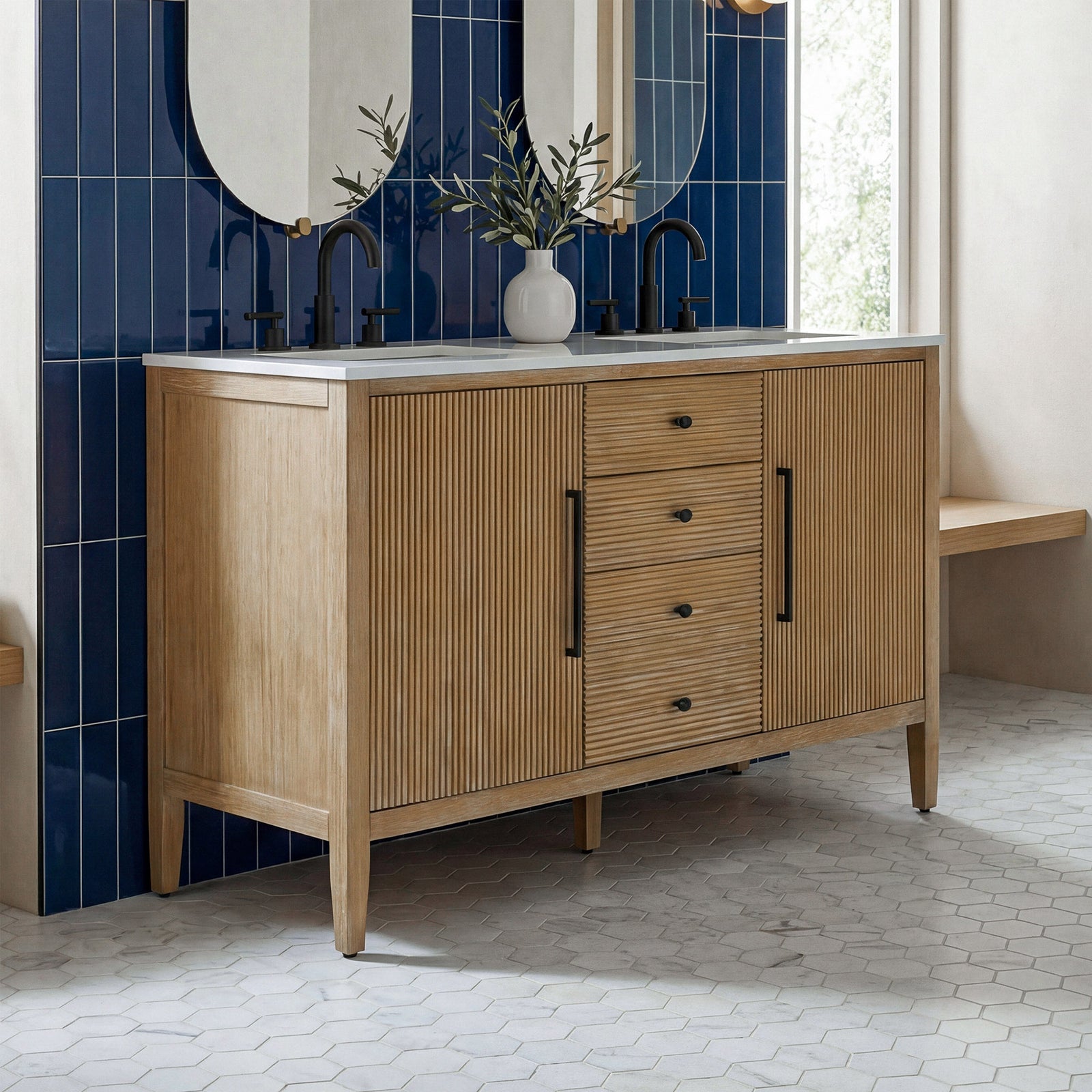 54 Inch Double Bathroom Vanity In Linen Oak Linen Oak Finish - KITCHEN & BATH by Joshua Marshal