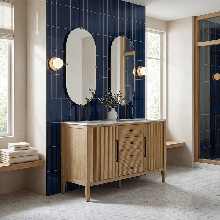 54 Inch Double Bathroom Vanity In Linen Oak - View 2 - Joshua Marshal