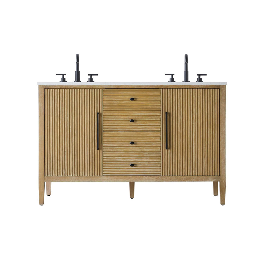 54 Inch Double Bathroom Vanity In Linen Oak - View 3 - Joshua Marshal