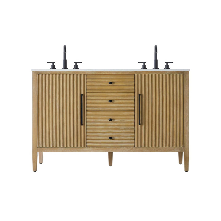 54 Inch Double Bathroom Vanity In Linen Oak - View 3 - Joshua Marshal