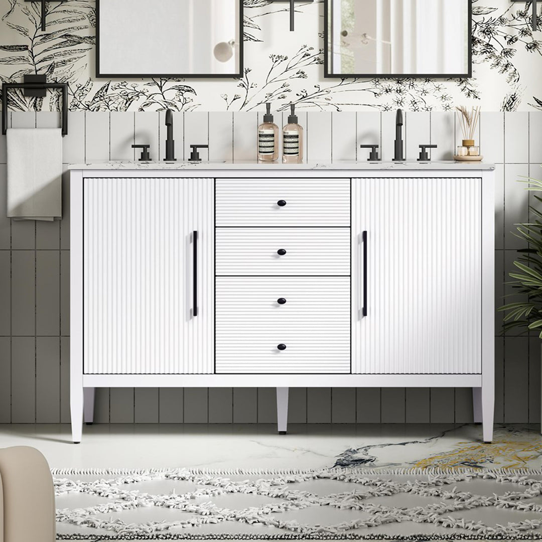 54 Inch Double Bathroom Vanity In White White Finish - KITCHEN & BATH by Joshua Marshal