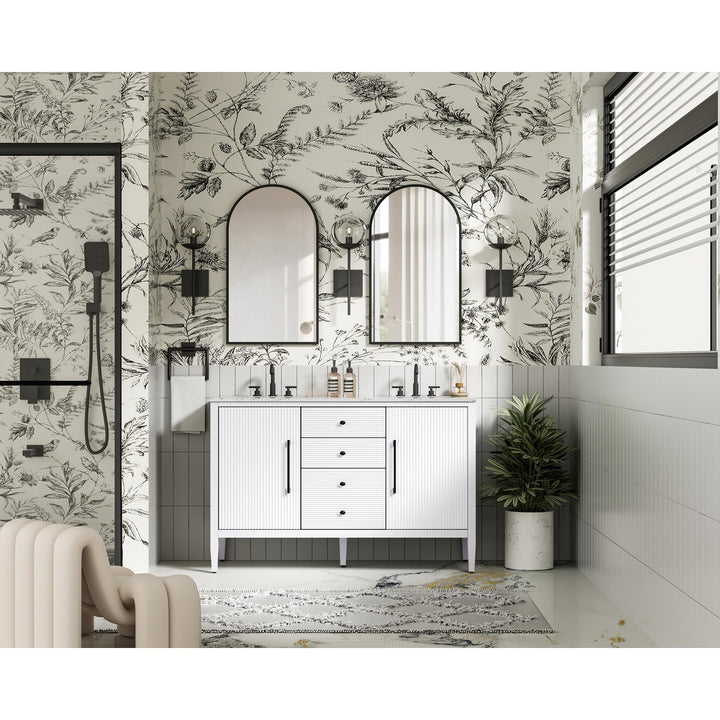 54 Inch Double Bathroom Vanity In White - View 2 - Joshua Marshal