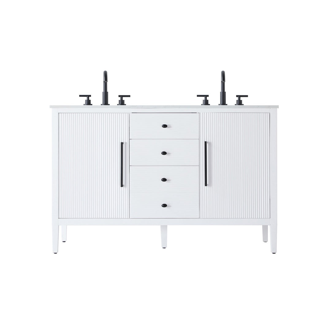54 Inch Double Bathroom Vanity In White - View 3 - Joshua Marshal