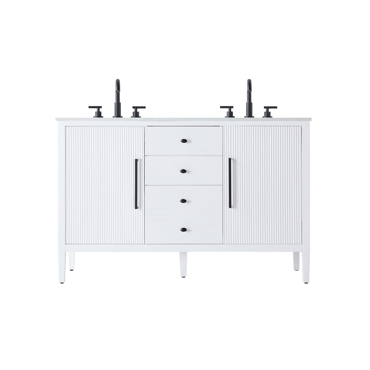 54 Inch Double Bathroom Vanity In White - View 3 - Joshua Marshal