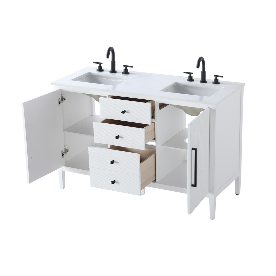 54 Inch Double Bathroom Vanity In White - View 4 - Joshua Marshal