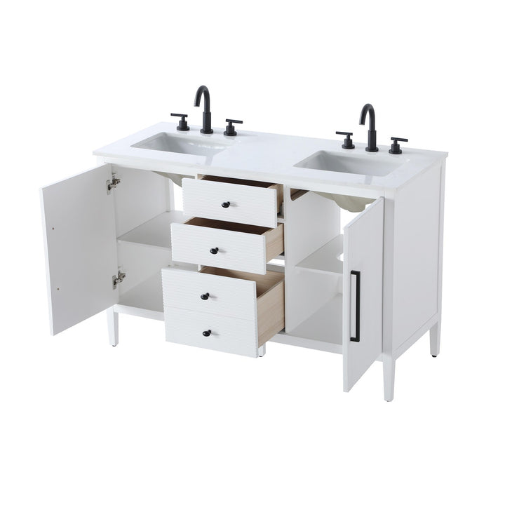 54 Inch Double Bathroom Vanity In White - View 4 - Joshua Marshal