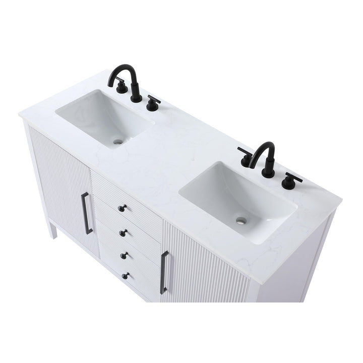 54 Inch Double Bathroom Vanity In White - View 5 - Joshua Marshal