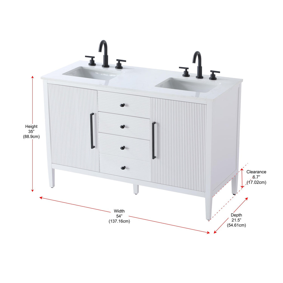 54 Inch Double Bathroom Vanity In White - View 6 - Joshua Marshal