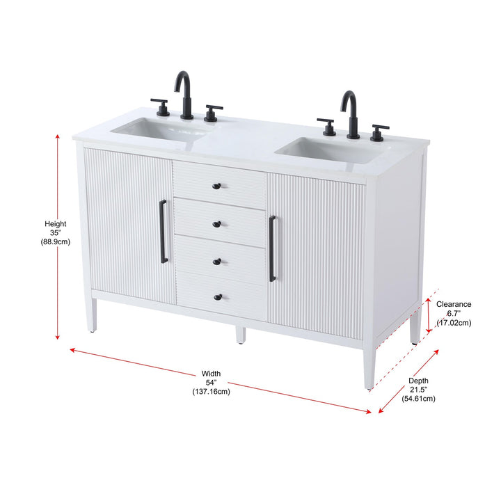 54 Inch Double Bathroom Vanity In White - View 6 - Joshua Marshal