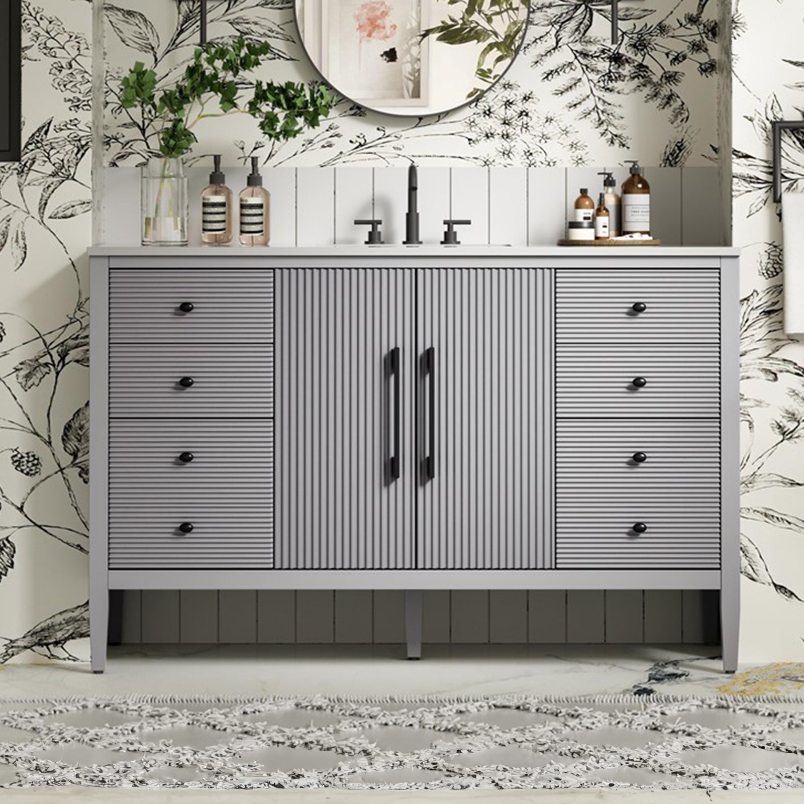 54 Inch Single Bathroom Vanity In Grey Grey Finish - KITCHEN & BATH by Joshua Marshal