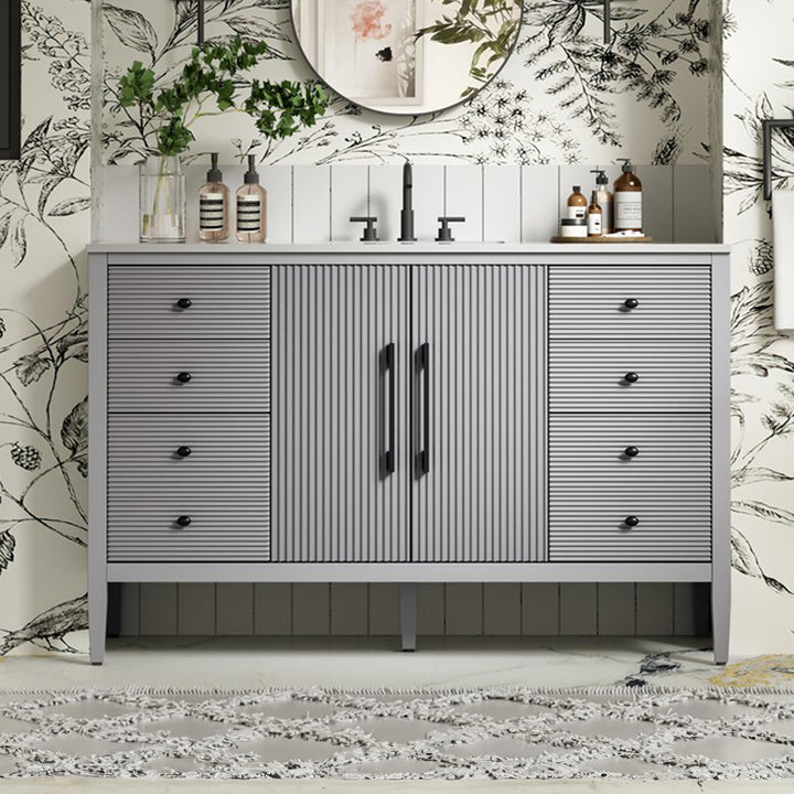 54 Inch Single Bathroom Vanity In Grey Grey Finish - KITCHEN & BATH by Joshua Marshal