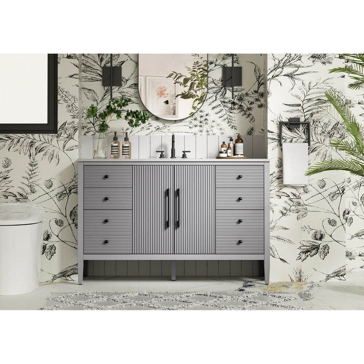 54 Inch Single Bathroom Vanity In Grey - View 2 - Joshua Marshal