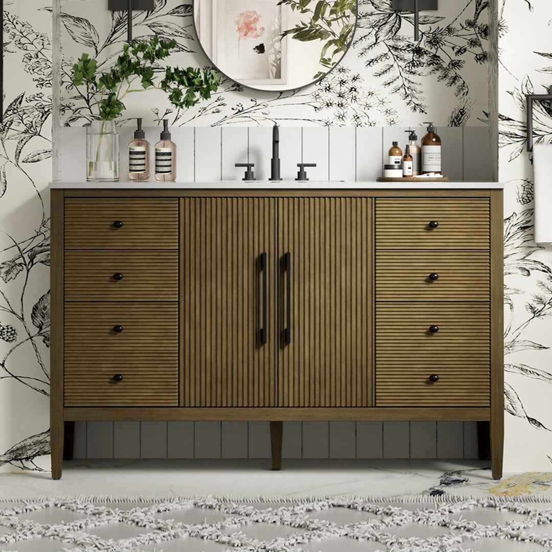 54 Inch Single Bathroom Vanity In Hazel Oak Hazel Oak Finish - KITCHEN & BATH by Joshua Marshal