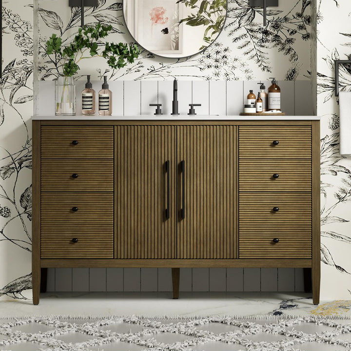 54 Inch Single Bathroom Vanity In Hazel Oak Hazel Oak Finish - KITCHEN & BATH by Joshua Marshal