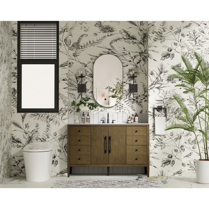 54 Inch Single Bathroom Vanity In Hazel Oak - View 2 - Joshua Marshal
