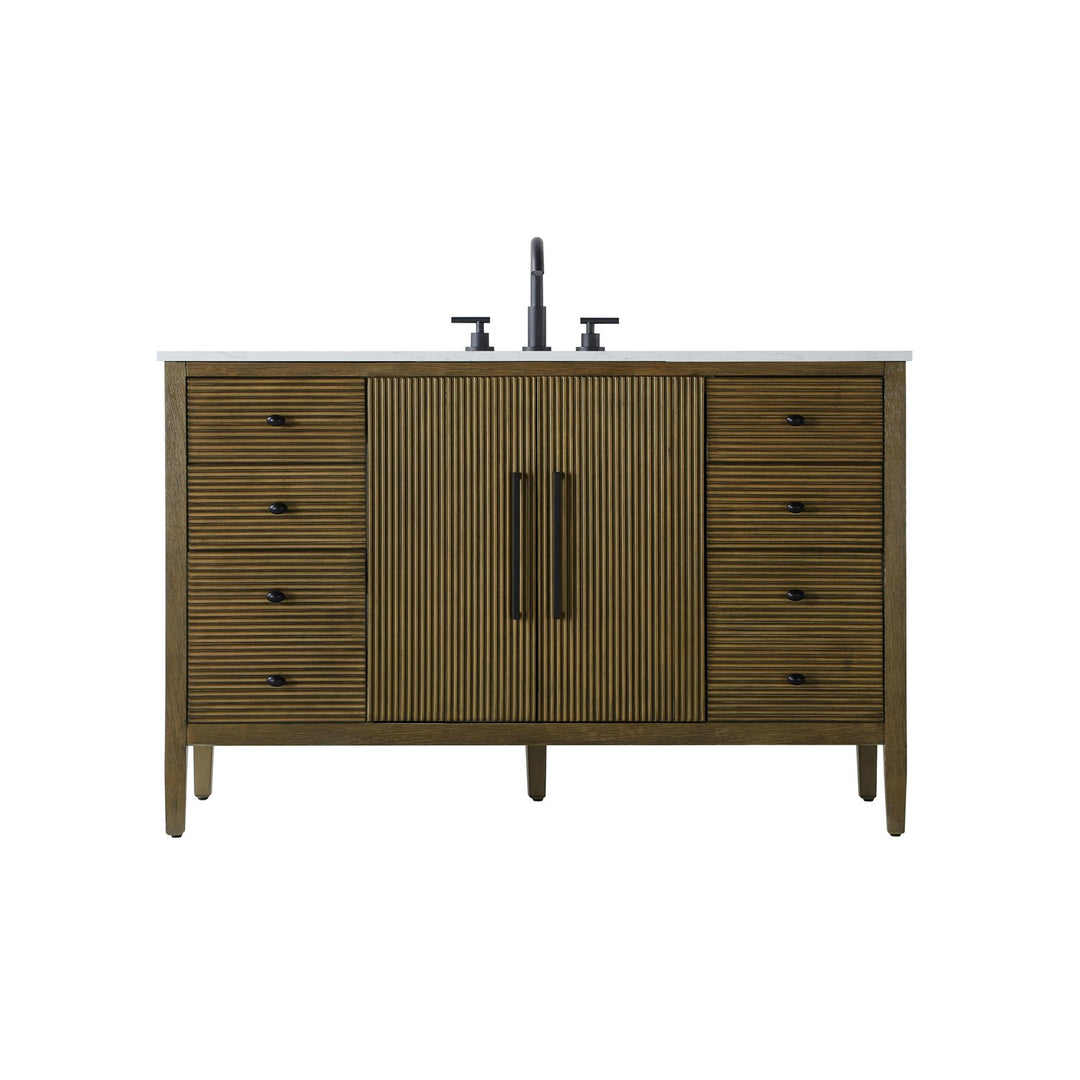 54 Inch Single Bathroom Vanity In Hazel Oak - View 3 - Joshua Marshal