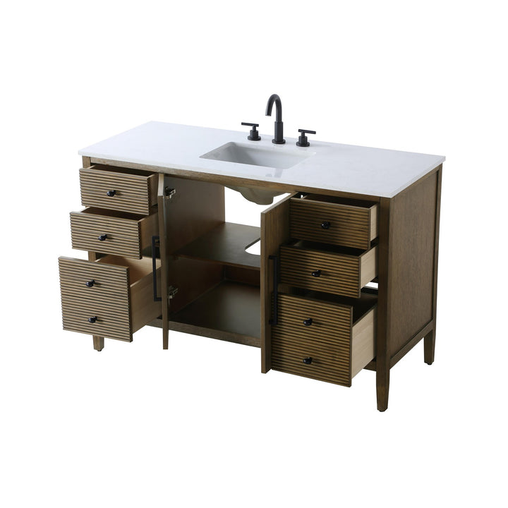 54 Inch Single Bathroom Vanity In Hazel Oak - View 4 - Joshua Marshal