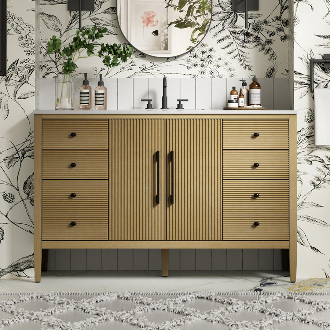 54 Inch Single Bathroom Vanity In Linen Oak Linen Oak Finish - KITCHEN & BATH by Joshua Marshal