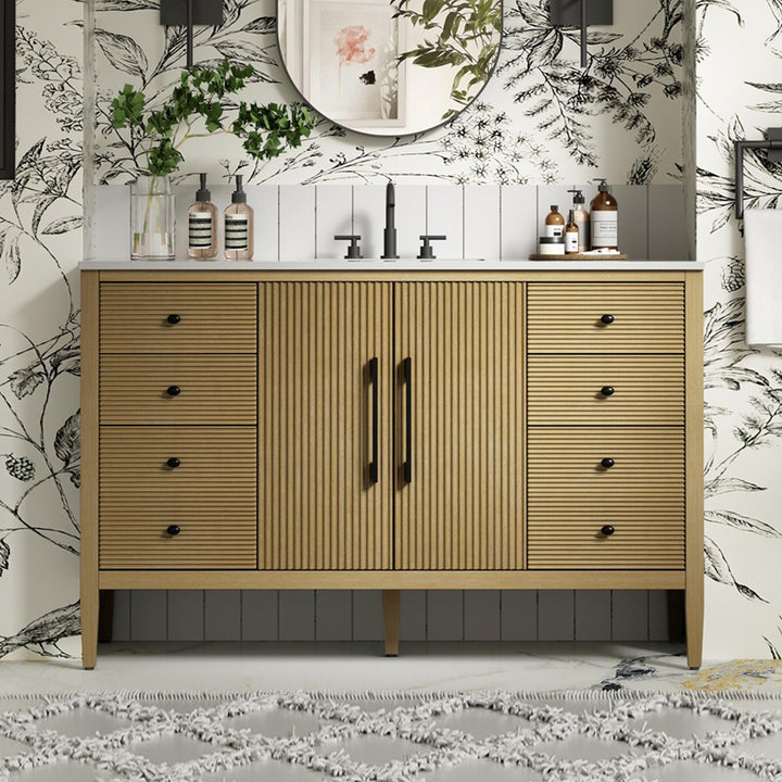 54 Inch Single Bathroom Vanity In Linen Oak Linen Oak Finish - KITCHEN & BATH by Joshua Marshal